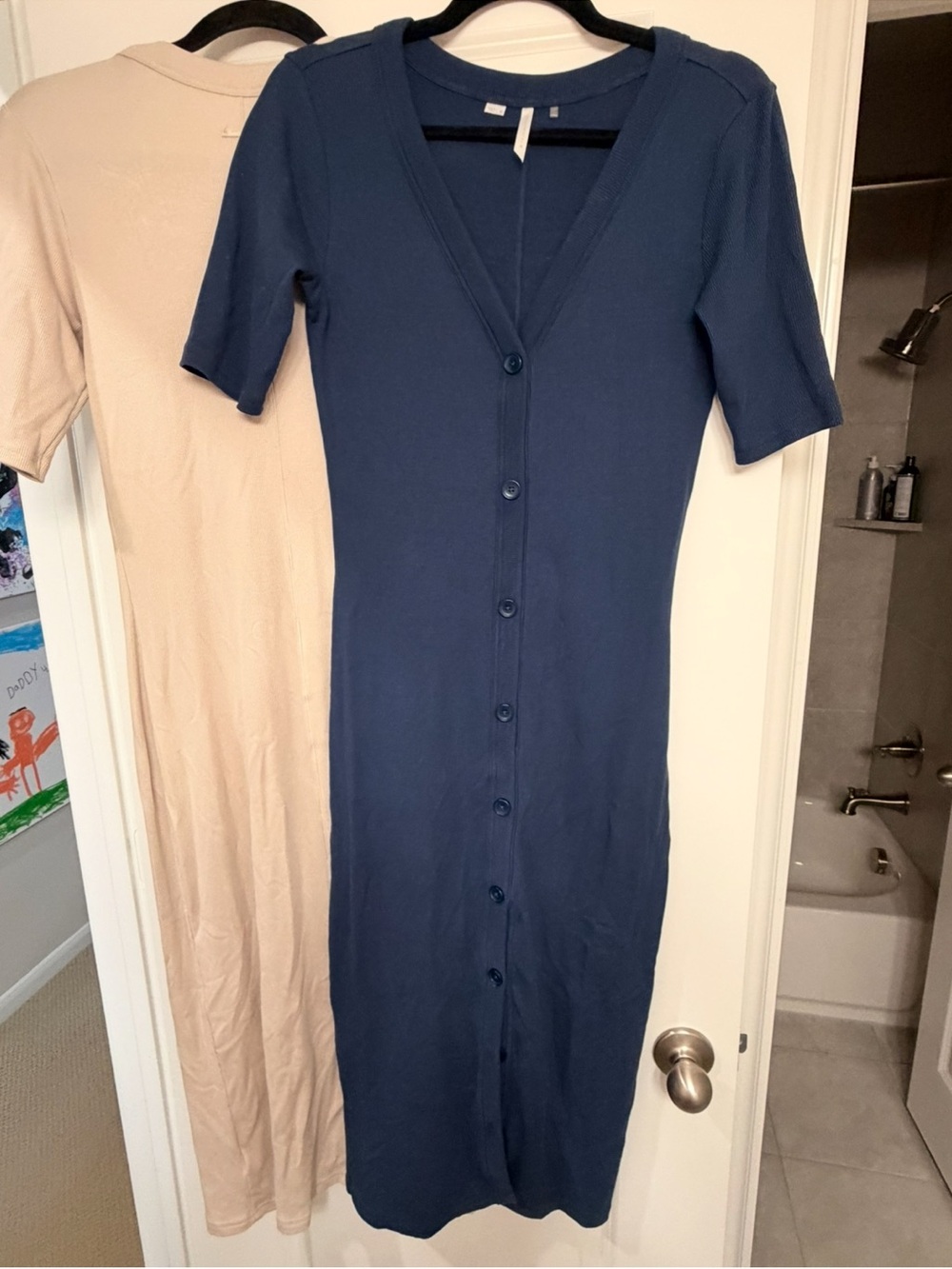 Travis Mathew Navy Button-Front V-Neck Maxi Dress